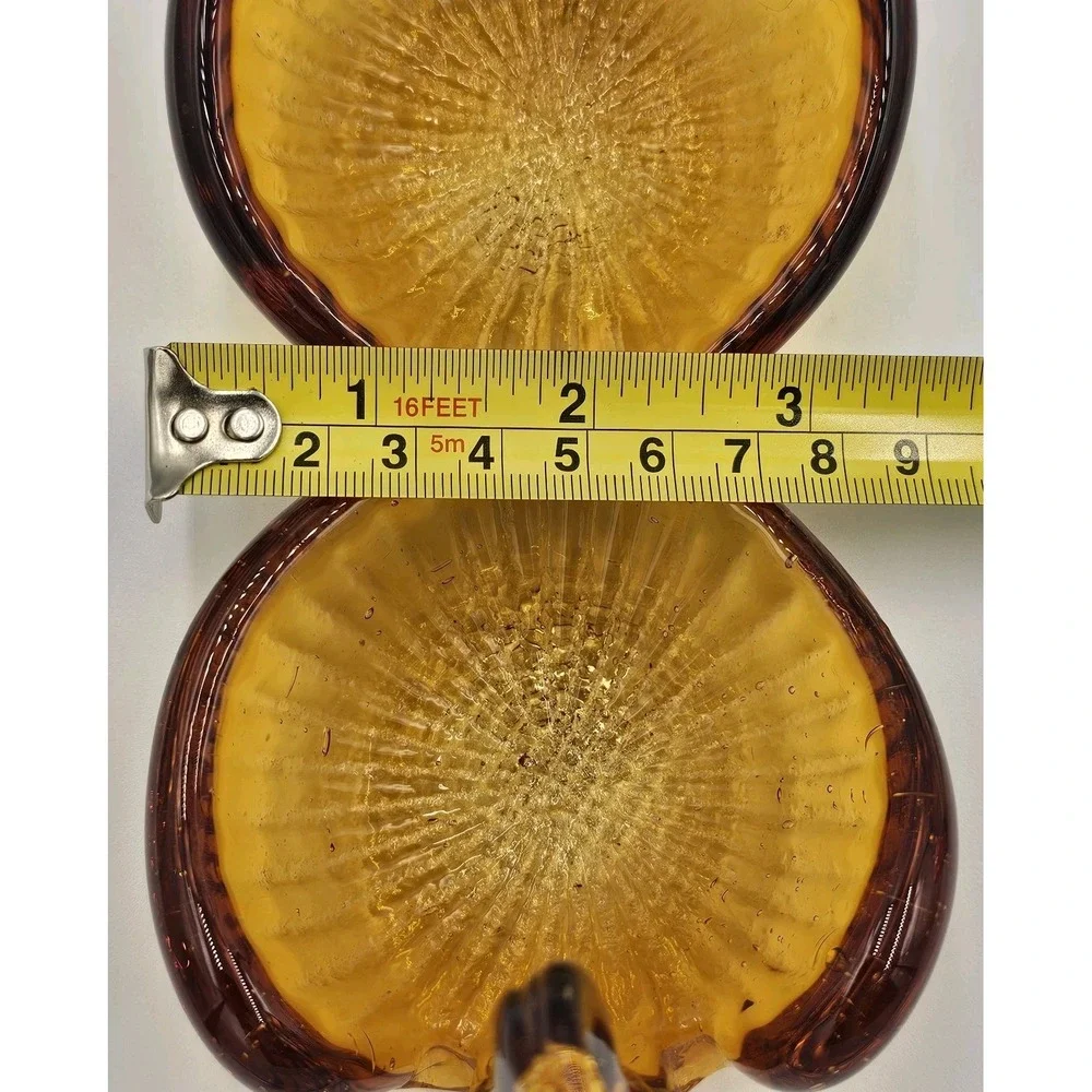 Amber Art Glass Double Bowl Swan Handle Murano Style Mid Century Decorative Dish